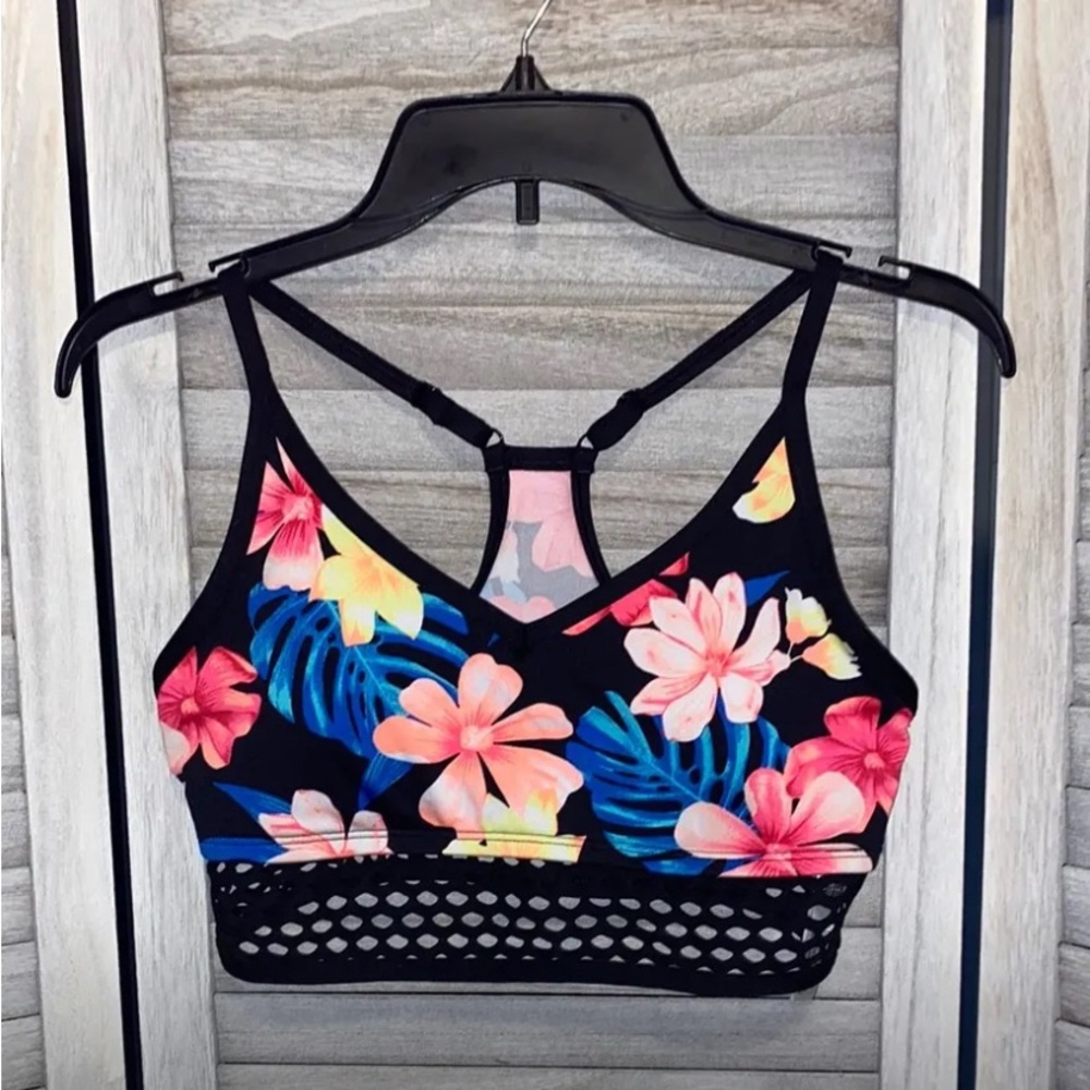 PINK Victoria's Secret Tropical Floral Sports Bra - Black and Multicolor